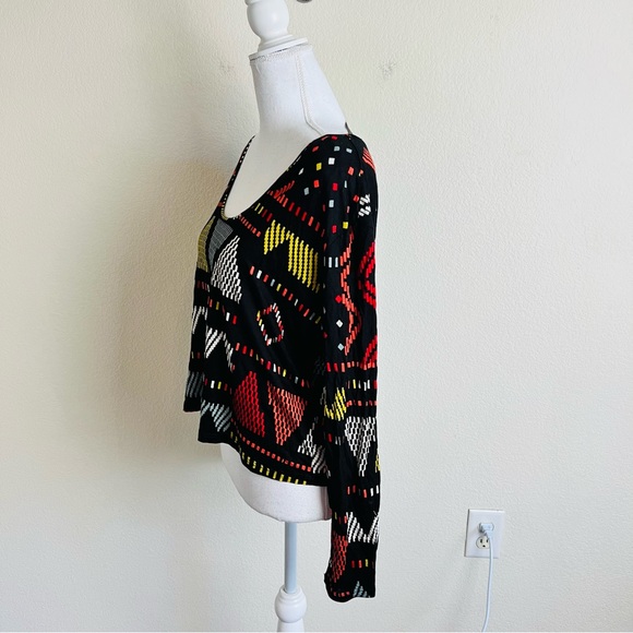 Urban Outfitters Black Orange Tribal Boxy Long Sleeve Shirt Blouse - Picture 2 of 8